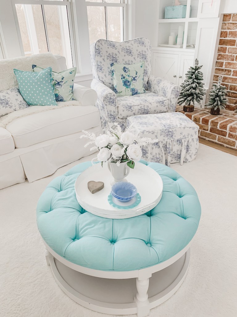 blue coffee table ottoman