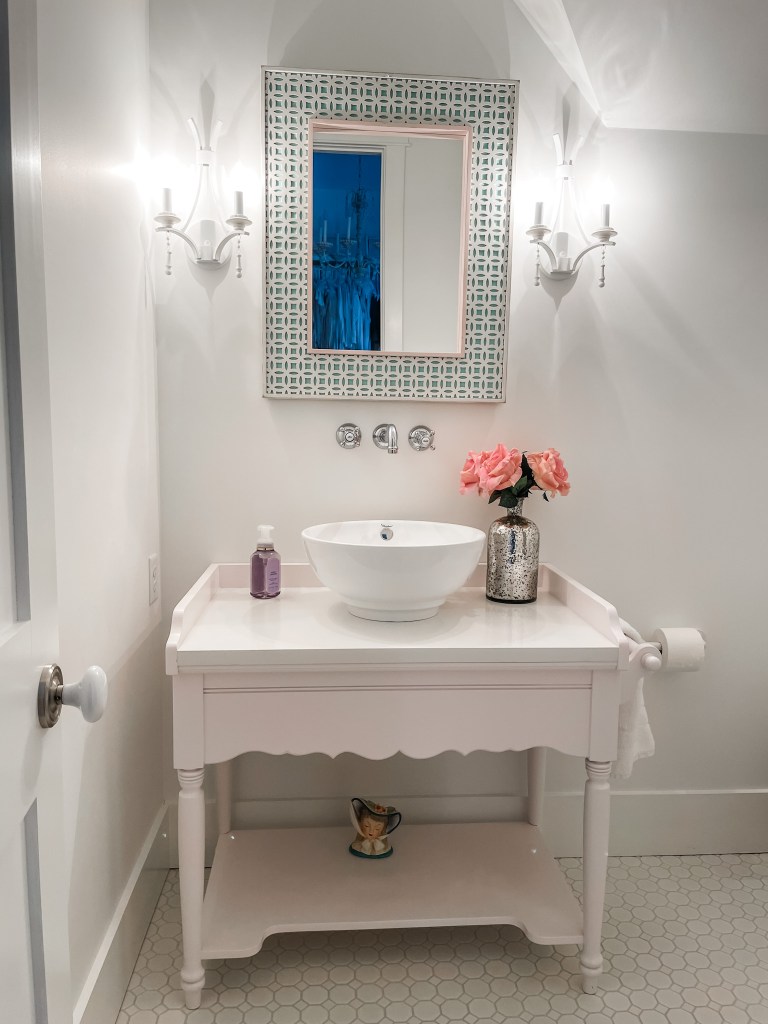 bathroom vanity in pink