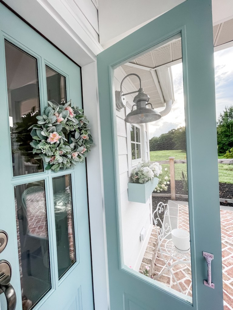 Pool house blue doors