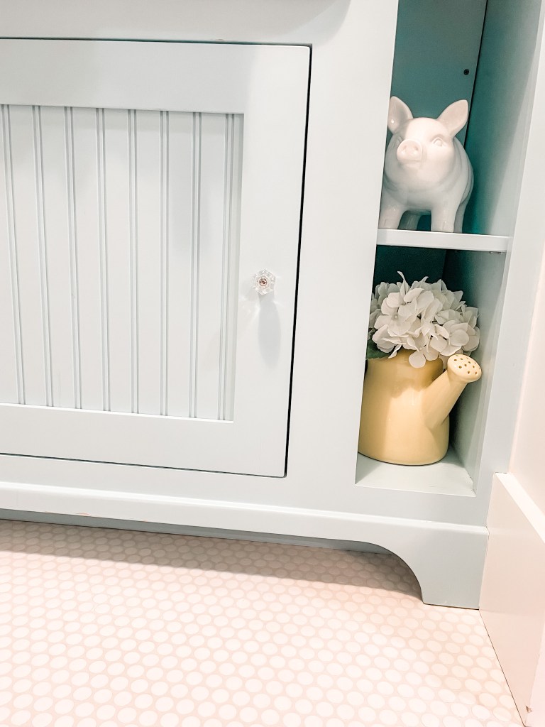 white penny tile laundry room floor