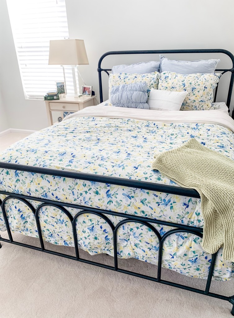 blue and yellow floral bedding 
