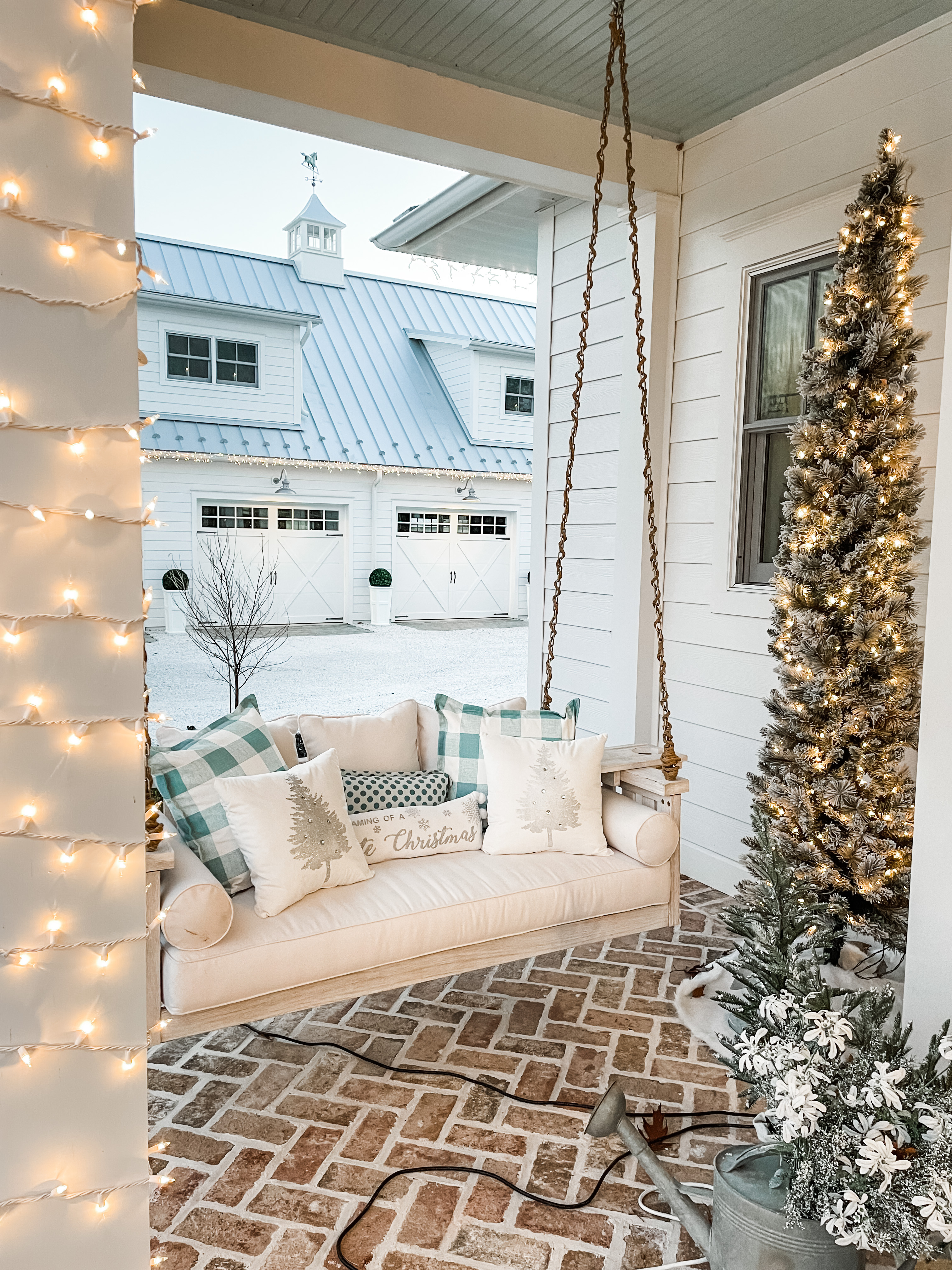 White front porch swing