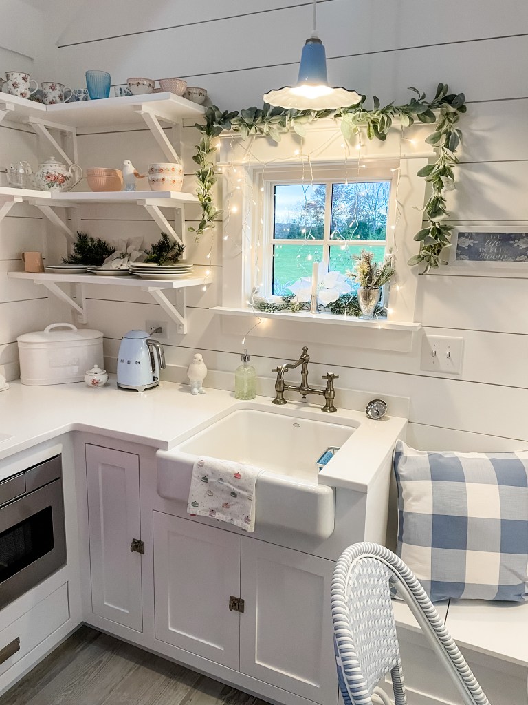 fairy lights in a kitchen window
