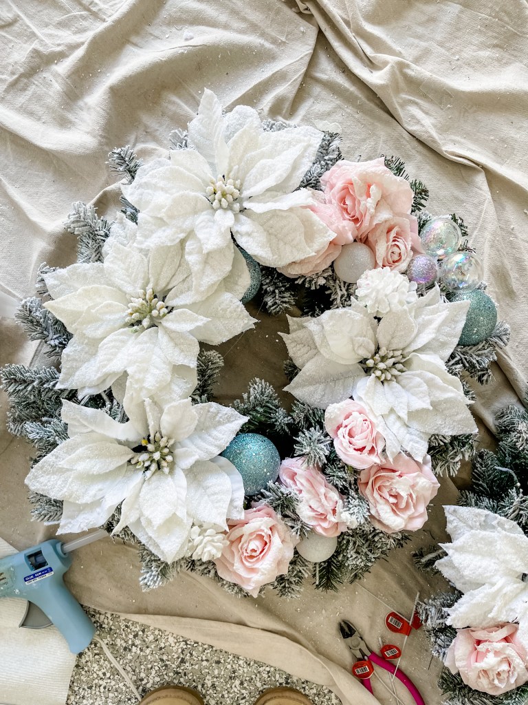 white and pink Christmas Wreath