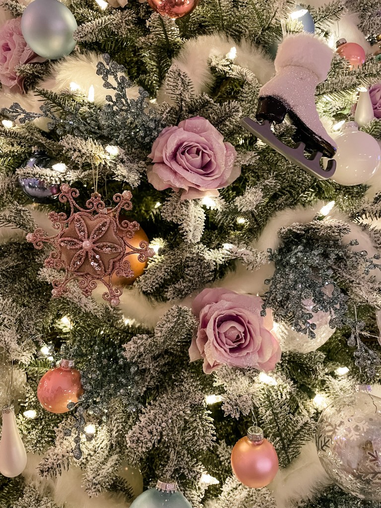 pink and purple Christmas ornaments 