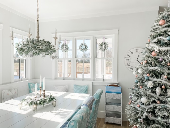 Christmas chandelier and dinning room