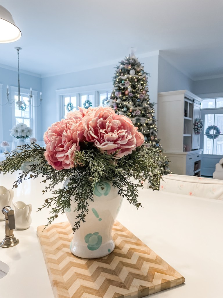 Christmas floral arrangement in the kitchen