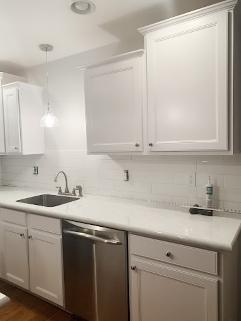 4” x 16” White Subway Tile backsplash