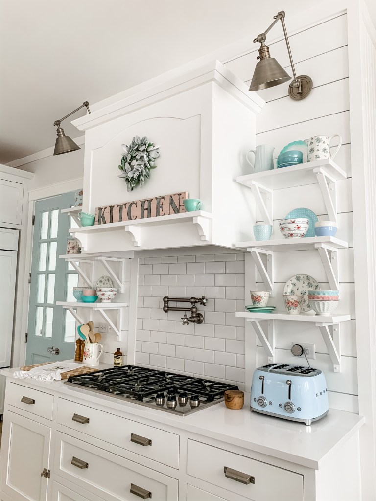 white and blue kitchen